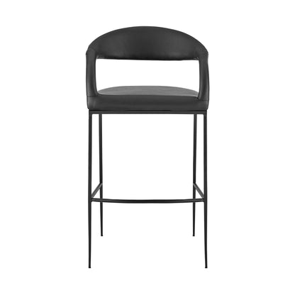 30" Black Faux Leather and Iron Low Back Bar Height Bar Chair - Loft&Timber