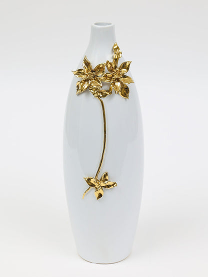18" Gold Floral Oval Ceramic Table Vase With Sculptural Details - Loft&Timber