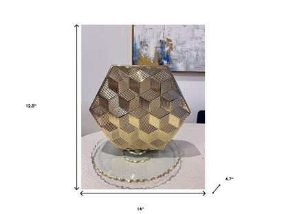 13" Gold Geometric Ceramic Table Vase With Sculptural Details - Loft&Timber