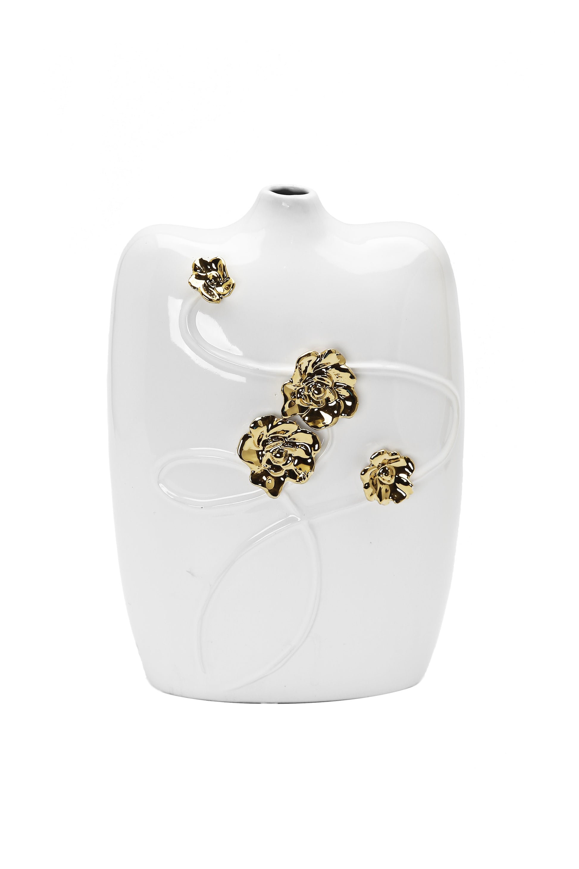 14" White Floral Ceramic Table Vase With Sculptural Details - Loft&Timber