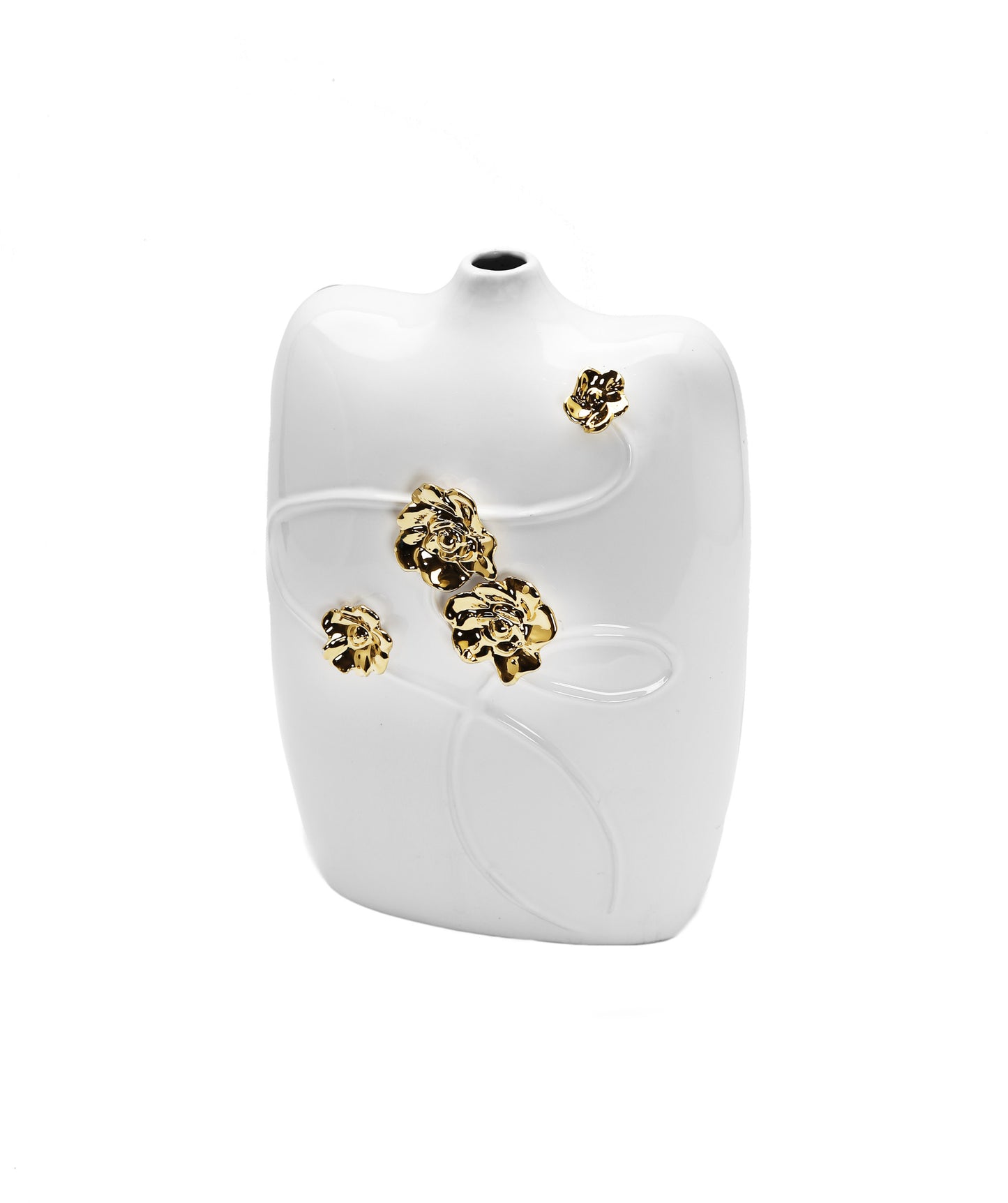 14" White Floral Ceramic Table Vase With Sculptural Details - Loft&Timber