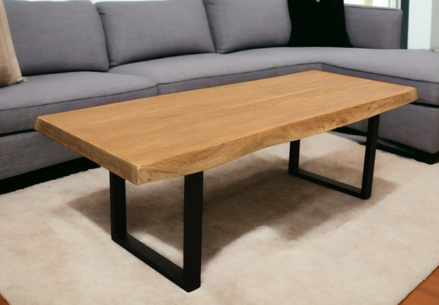 70" Natural And Black Solid Wood And Iron Live Edge Coffee Table - Loft&Timber