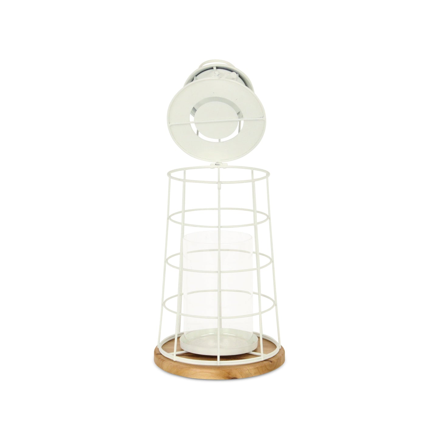15" White And Natural Metal And Wood Lighthouse Tabletop Lantern Candle Holder - Loft&Timber