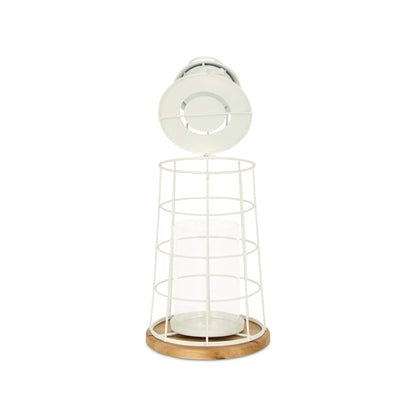 15" White And Natural Metal And Wood Lighthouse Tabletop Lantern Candle Holder - Loft&Timber
