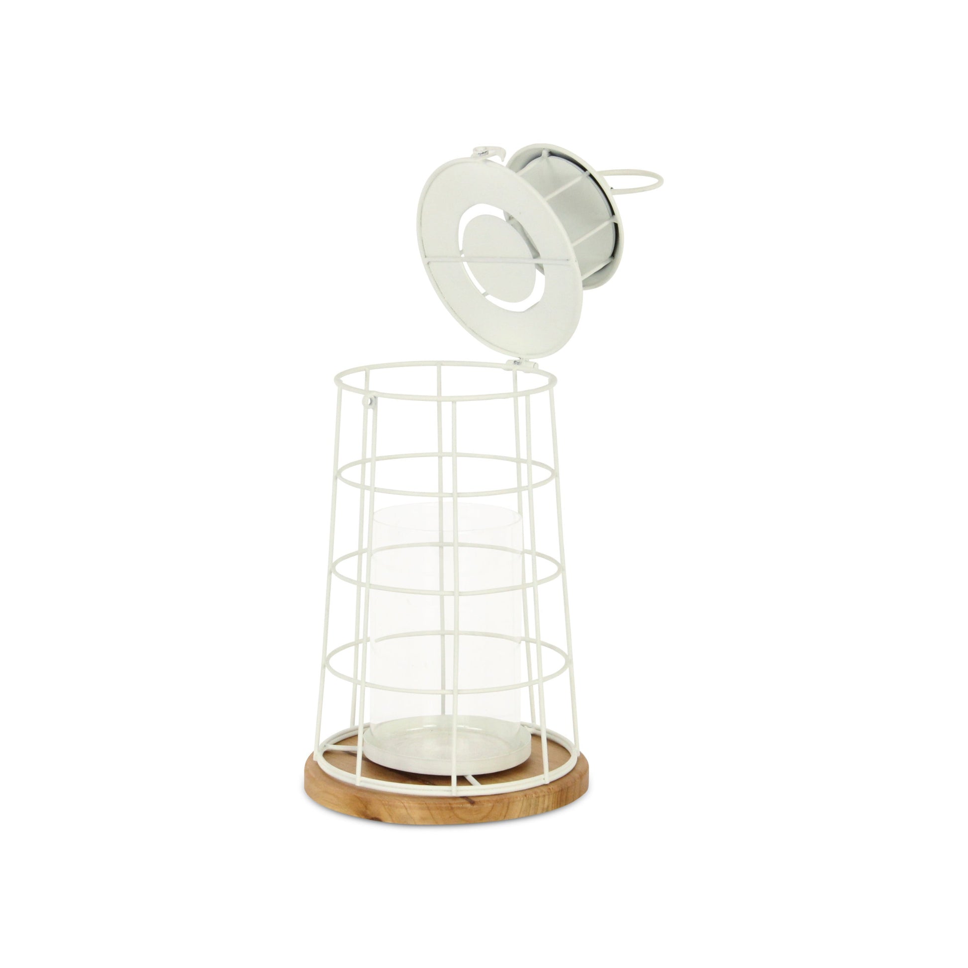15" White And Natural Metal And Wood Lighthouse Tabletop Lantern Candle Holder - Loft&Timber