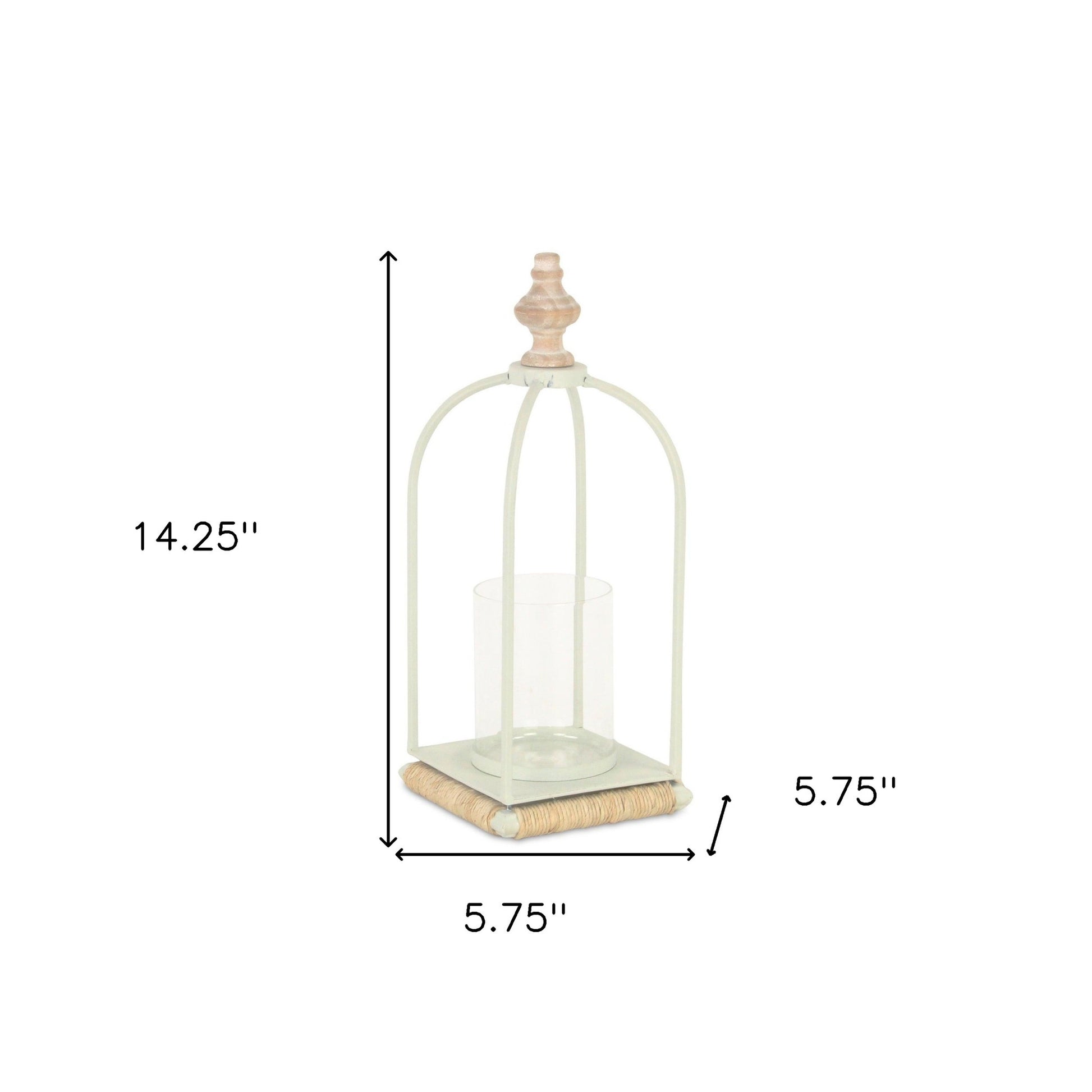 14" White Metal With Wood And Rope Tabletop Lantern Candle Holder - Loft&Timber