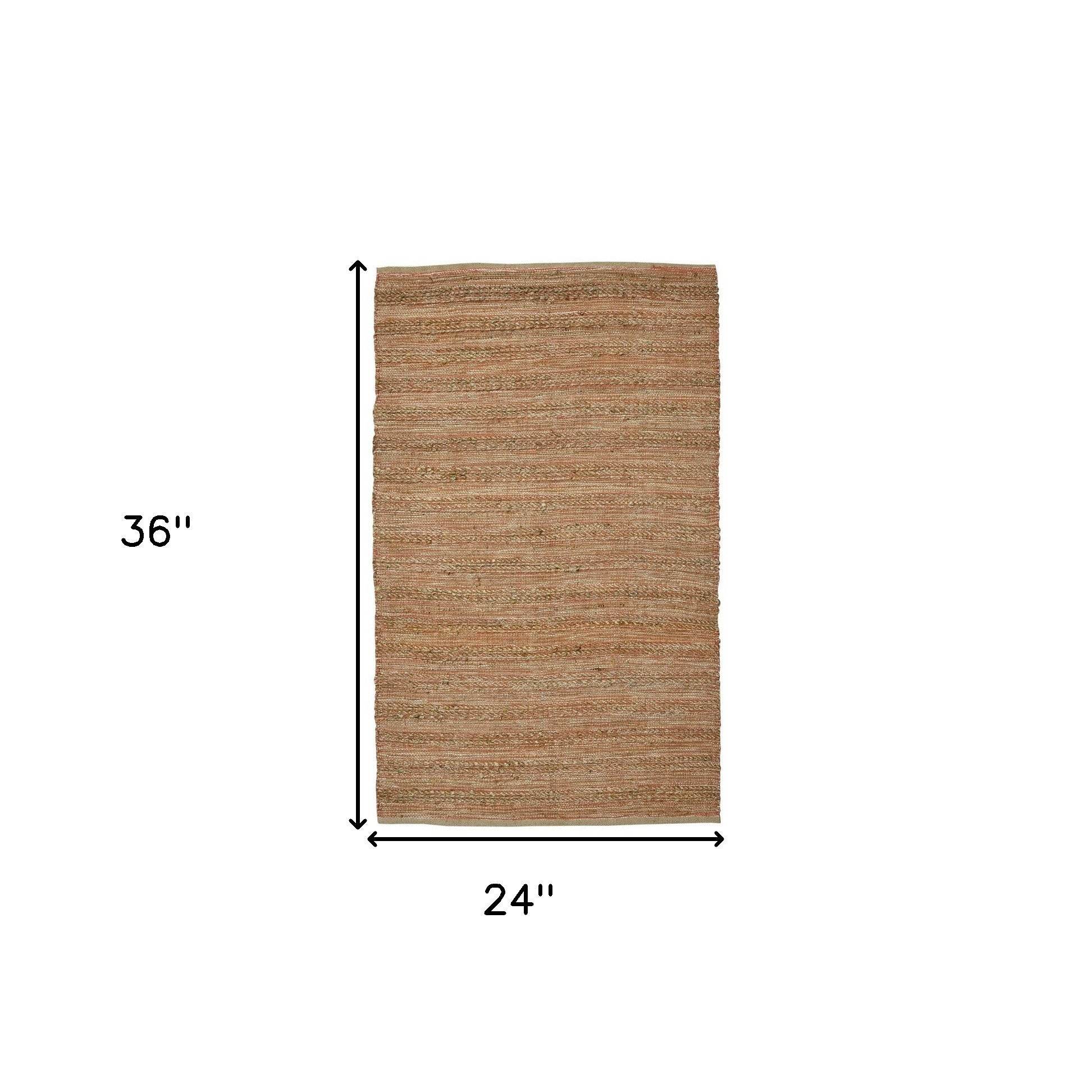 2' X 3' Brown And Brick Red Jute Striped Flatweave Handmade Area Rug - Loft&Timber