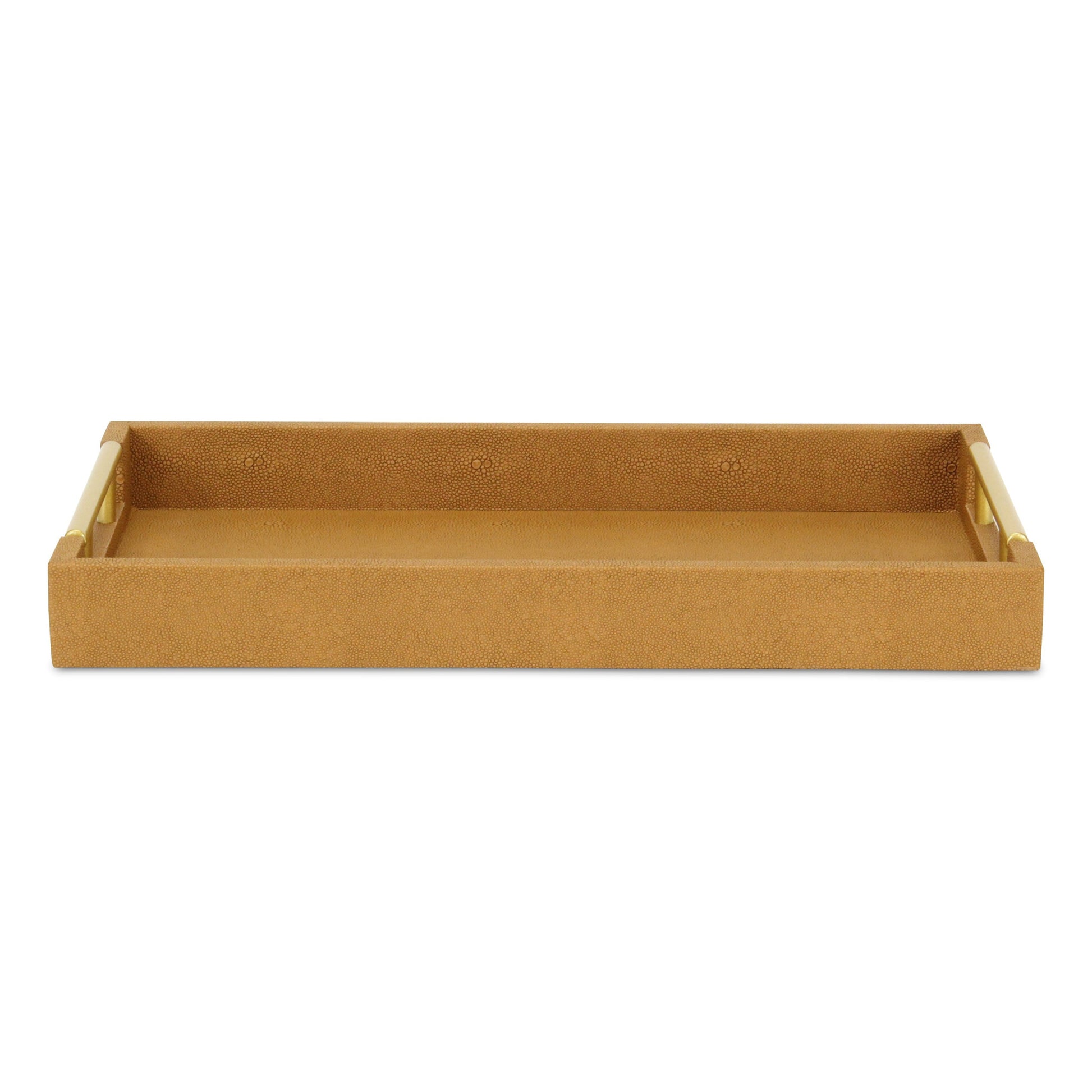 16" Camel Brown Wood Faux Shagreen Serving Tray With Handles - Loft&Timber