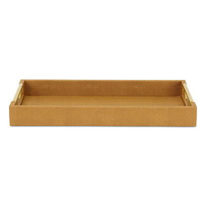 16" Camel Brown Wood Faux Shagreen Serving Tray With Handles - Loft&Timber