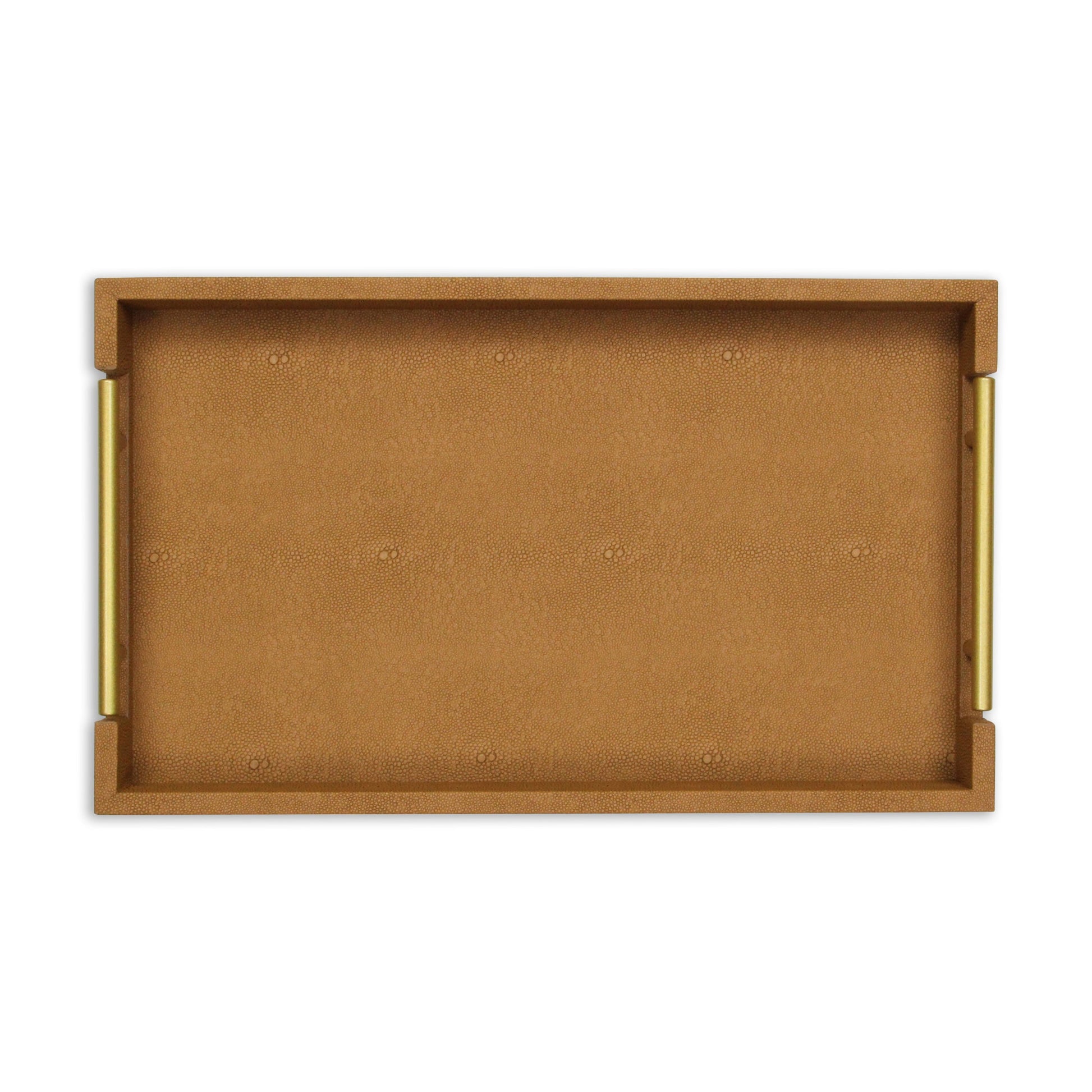 16" Camel Brown Wood Faux Shagreen Serving Tray With Handles - Loft&Timber