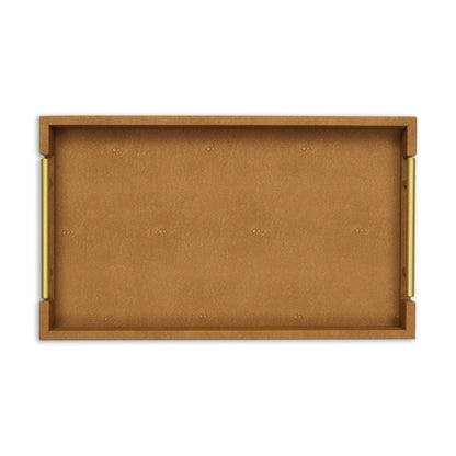 16" Camel Brown Wood Faux Shagreen Serving Tray With Handles - Loft&Timber