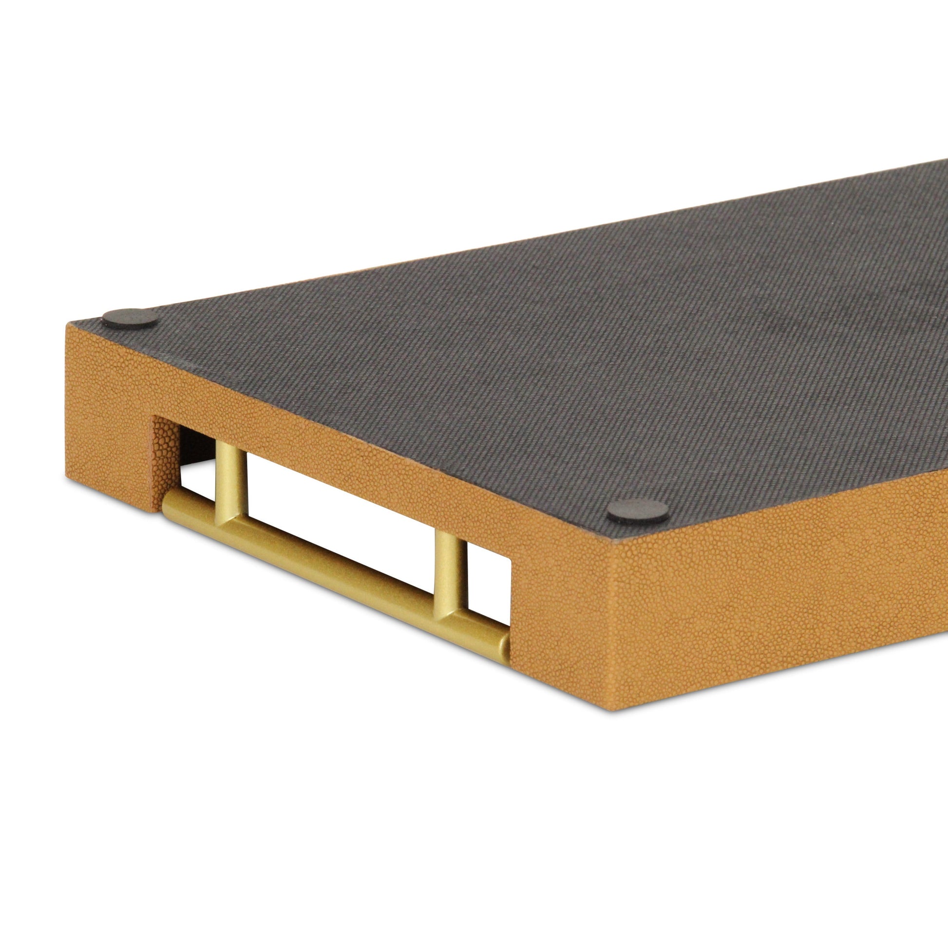 16" Camel Brown Wood Faux Shagreen Serving Tray With Handles - Loft&Timber