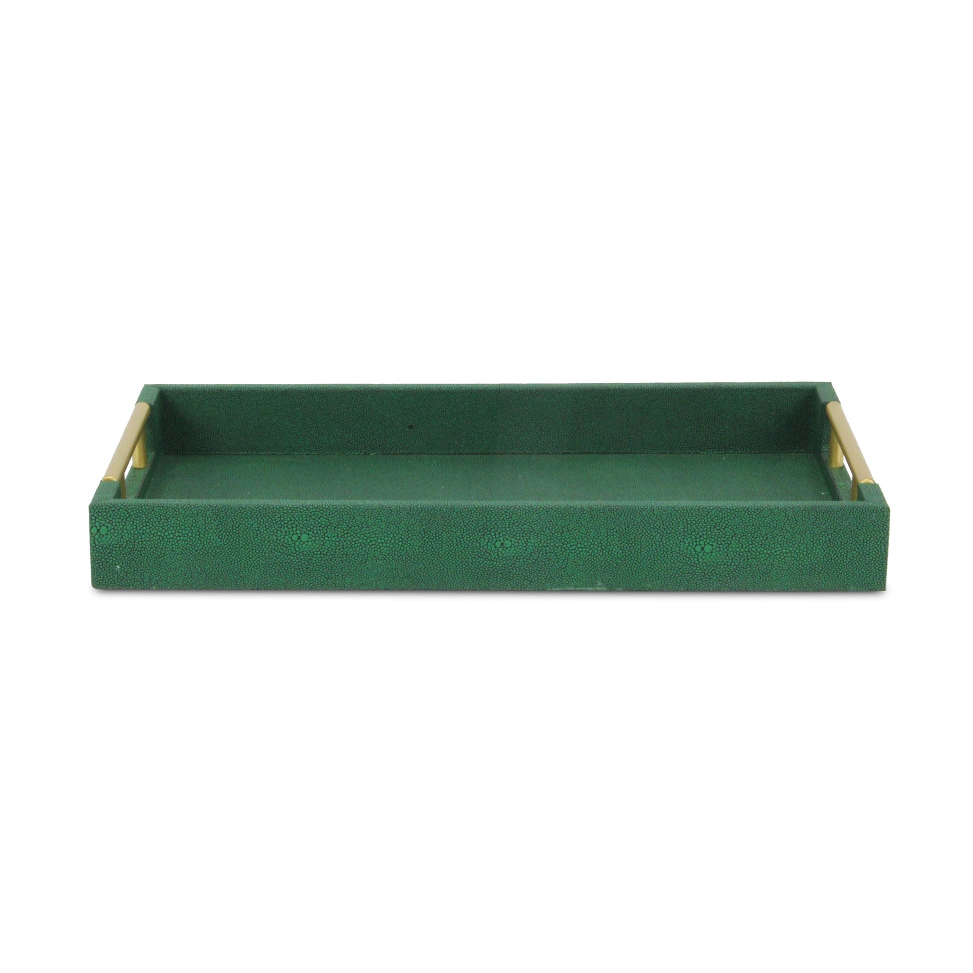 16" Green Wood Wood Faux Shagreen Serving Tray With Handles - Loft&Timber
