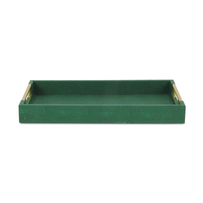 16" Green Wood Wood Faux Shagreen Serving Tray With Handles - Loft&Timber