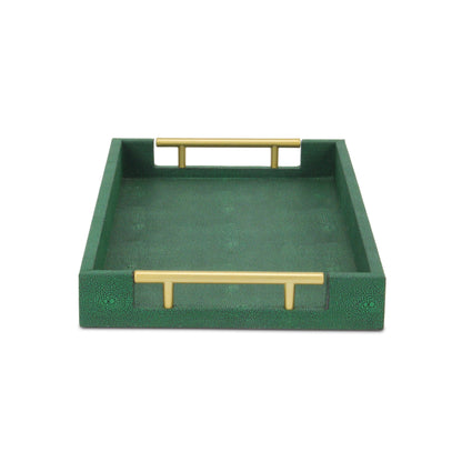 16" Green Wood Wood Faux Shagreen Serving Tray With Handles - Loft&Timber