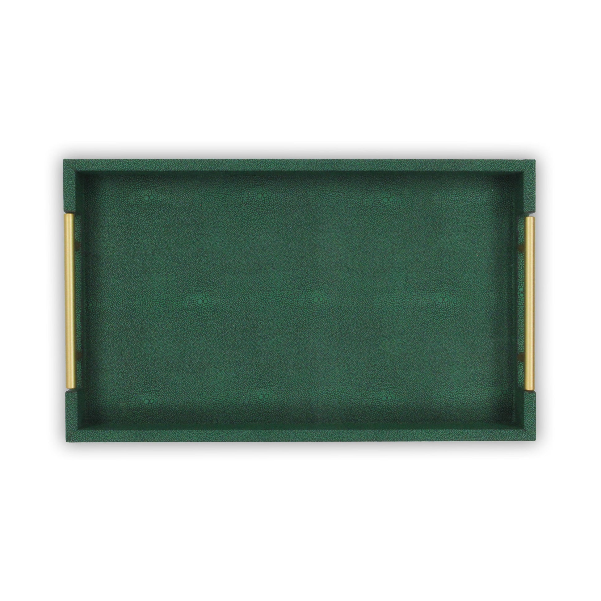 16" Green Wood Wood Faux Shagreen Serving Tray With Handles - Loft&Timber