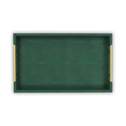 16" Green Wood Wood Faux Shagreen Serving Tray With Handles - Loft&Timber
