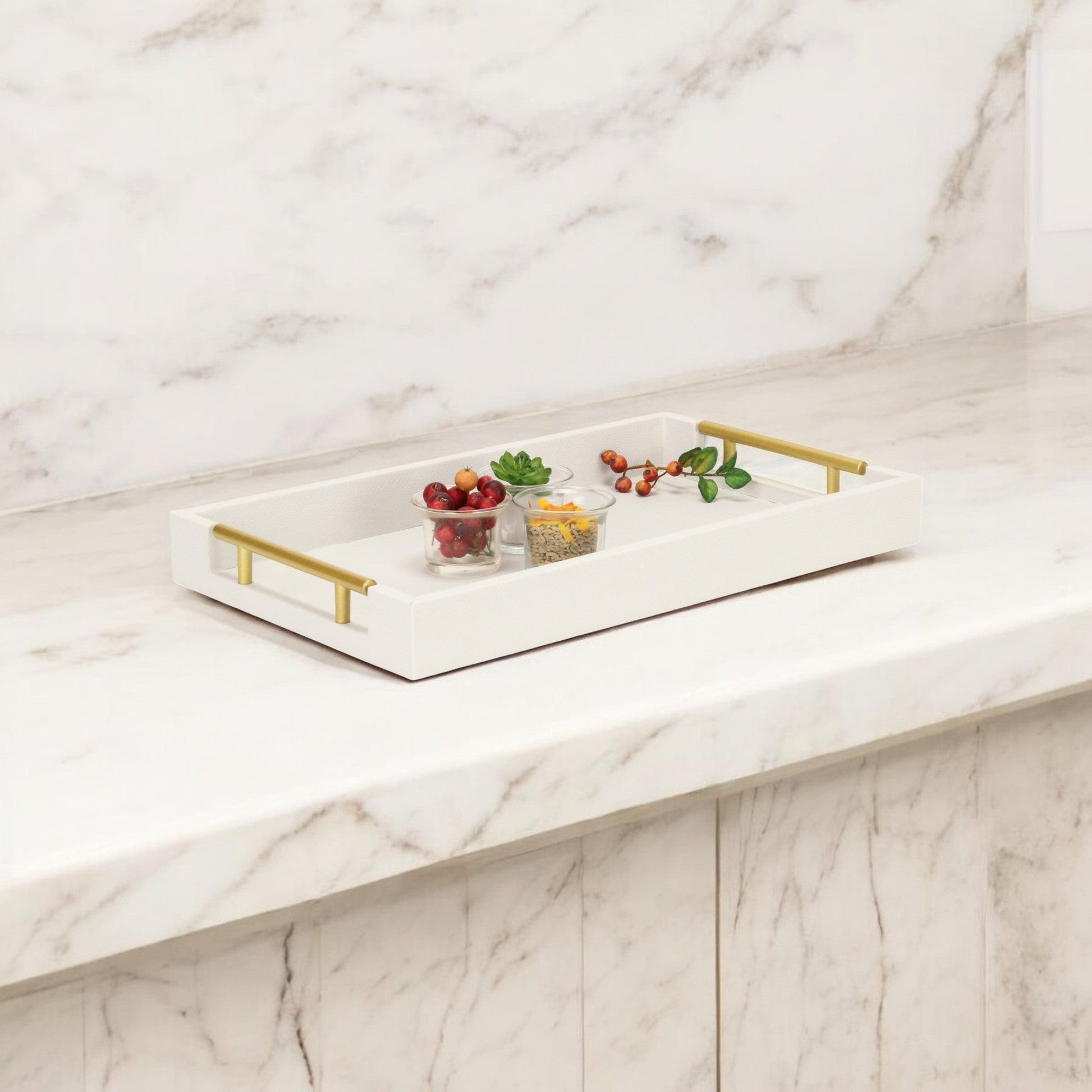 16" Wood Faux Shagreen Serving Tray With Handles - Loft&Timber
