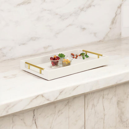 16" Wood Faux Shagreen Serving Tray With Handles - Loft&Timber