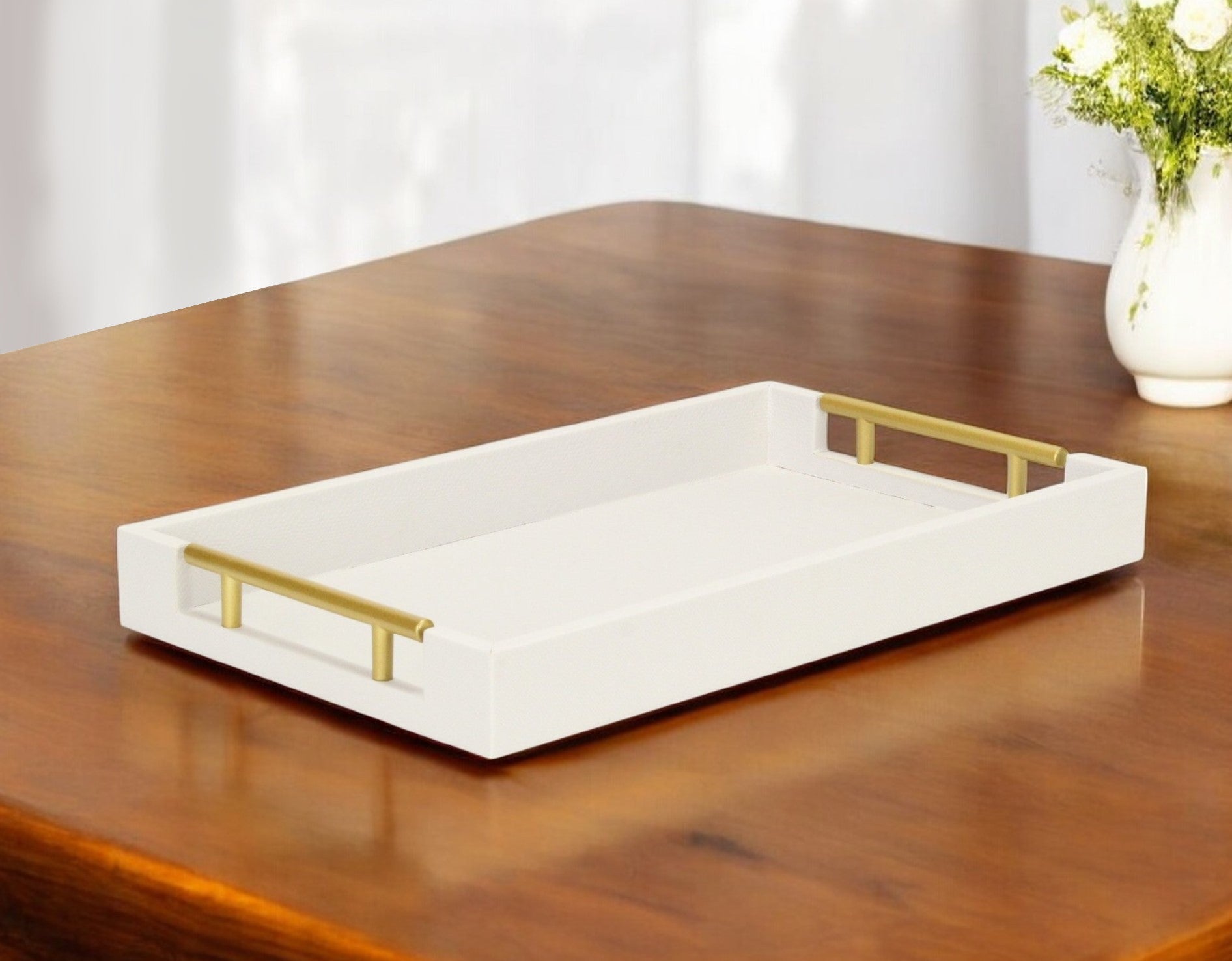 16" Wood Faux Shagreen Serving Tray With Handles - Loft&Timber