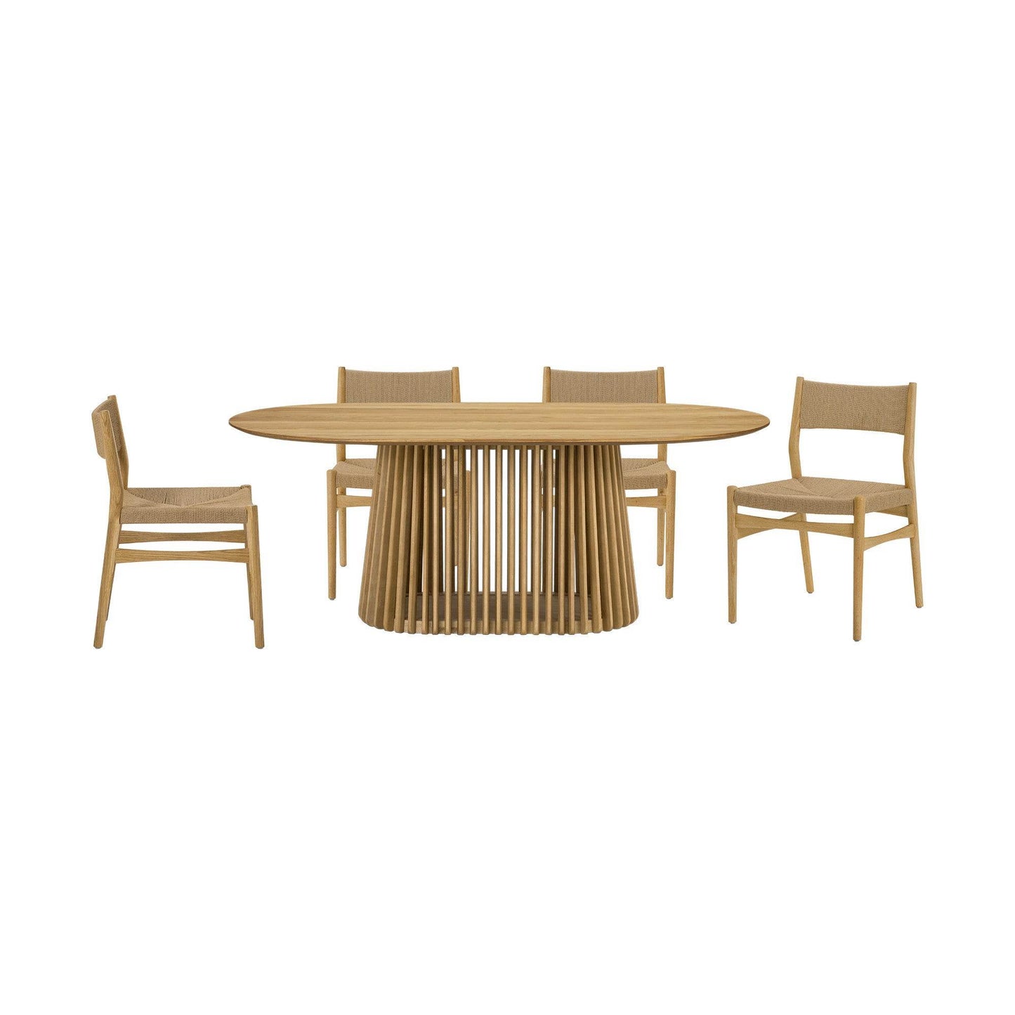 Five Piece Oak Oval Dining Set with Four Chairs - Loft&Timber