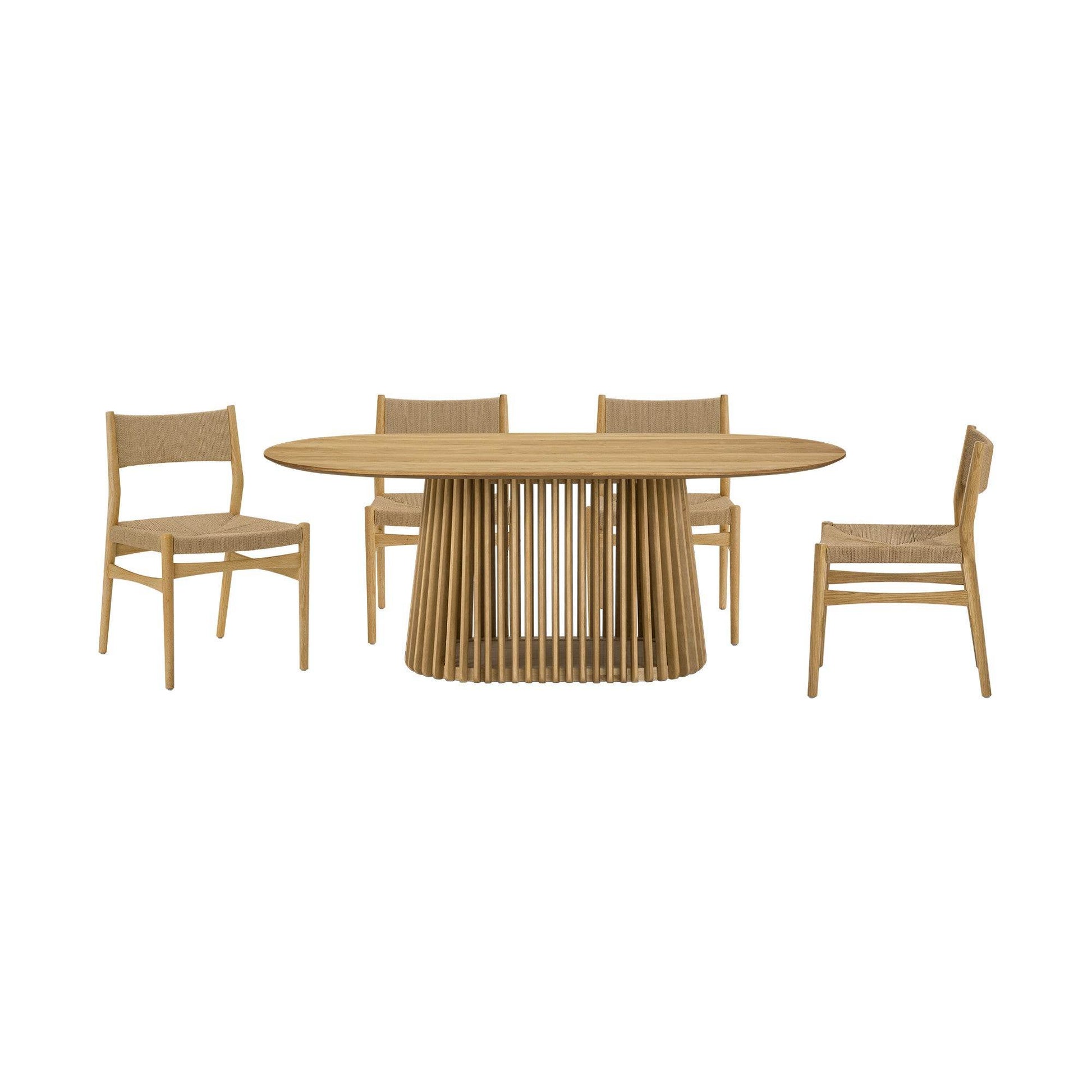 Five Piece Oak Oval Dining Set with Four Chairs - Loft&Timber