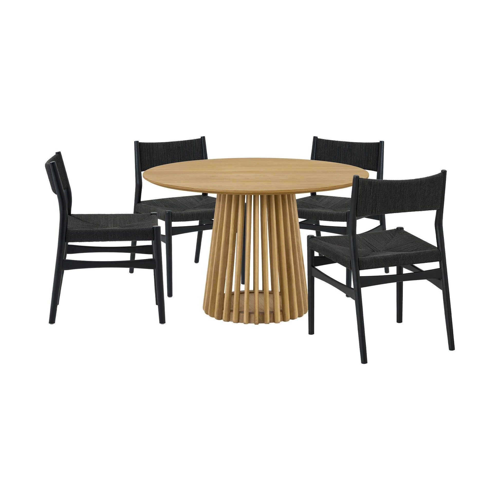 Five Piece Oak Round Dining Set with Four Chairs - Loft&Timber