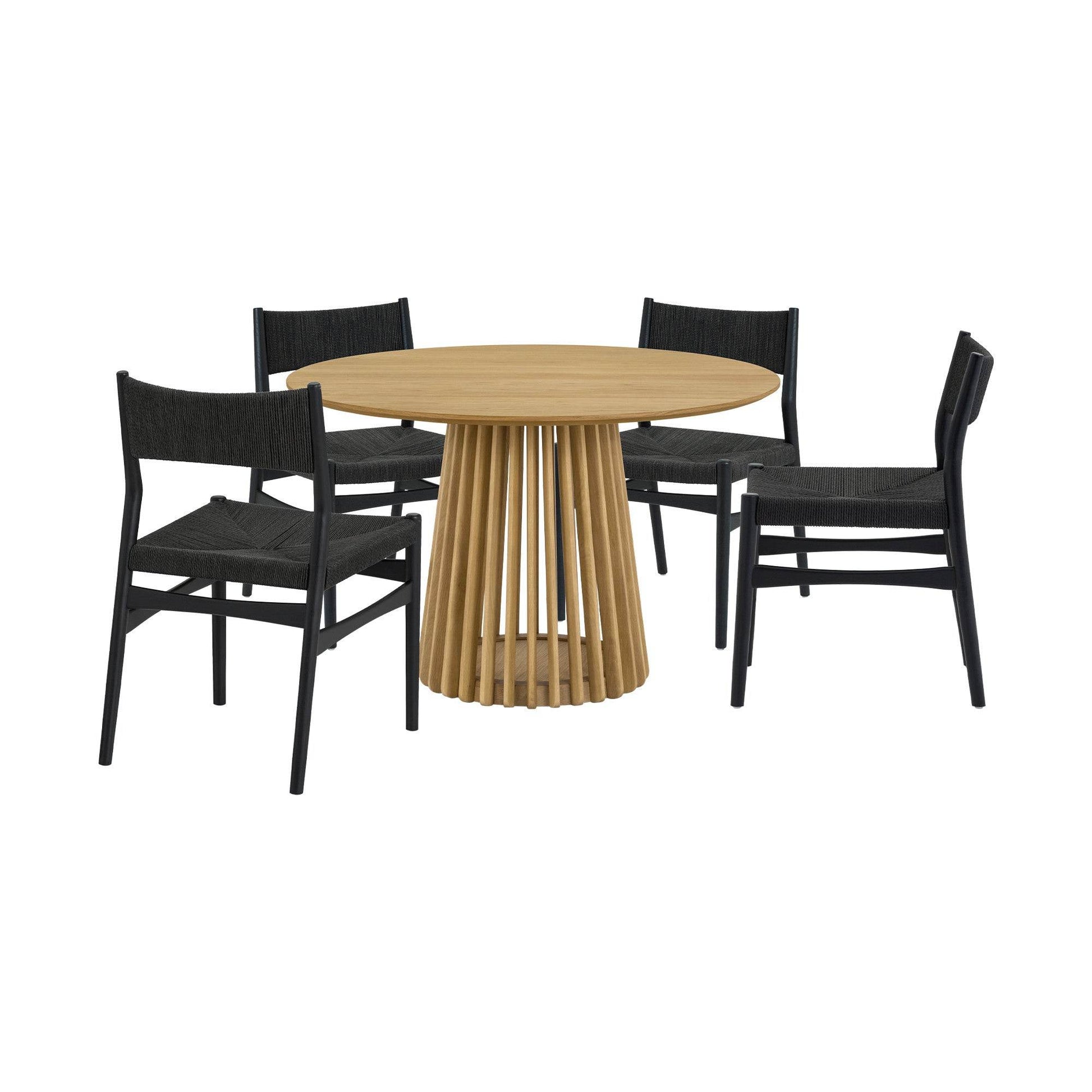Five Piece Oak Round Dining Set with Four Chairs - Loft&Timber