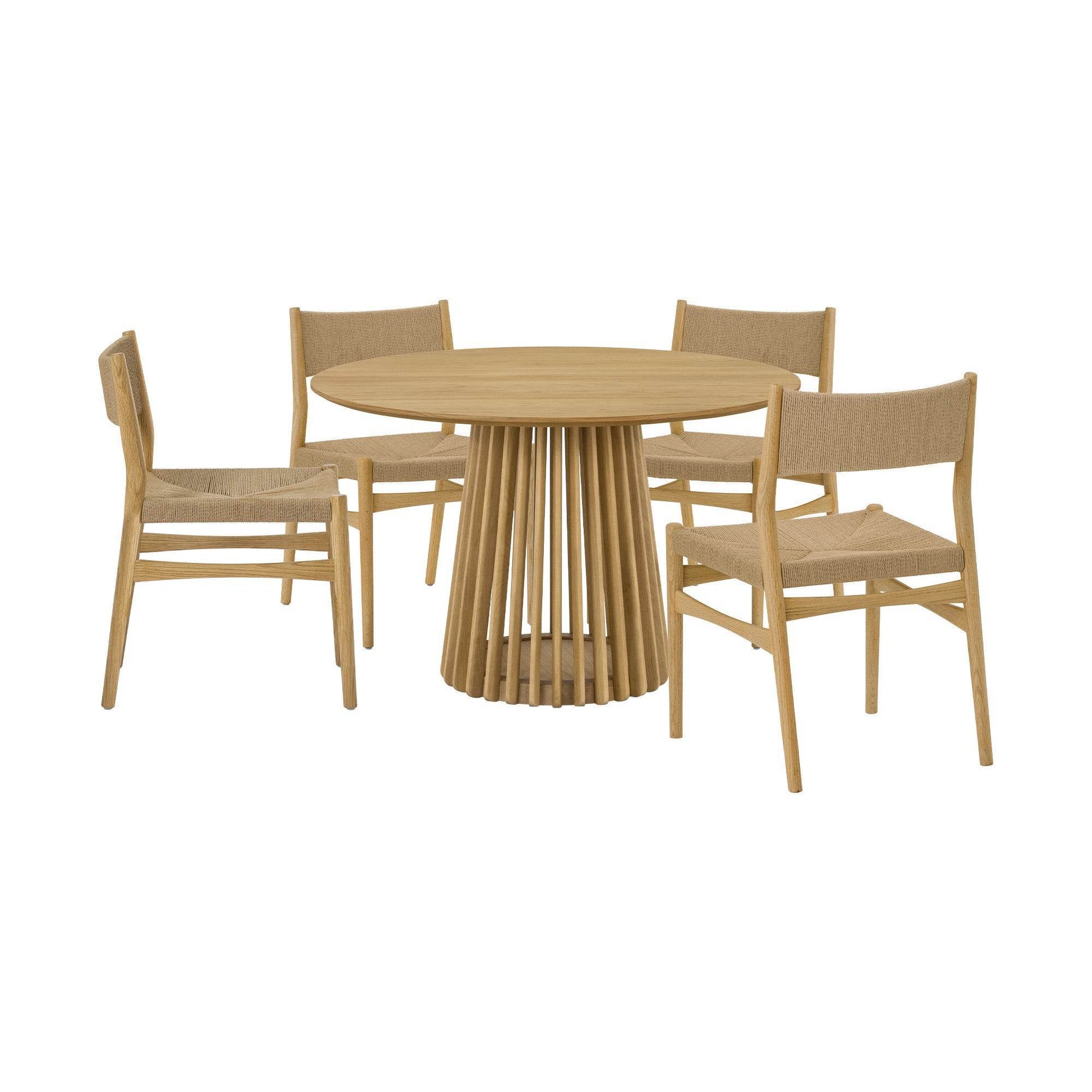 Five Piece Oak Round Dining Set with Four Chairs - Loft&Timber