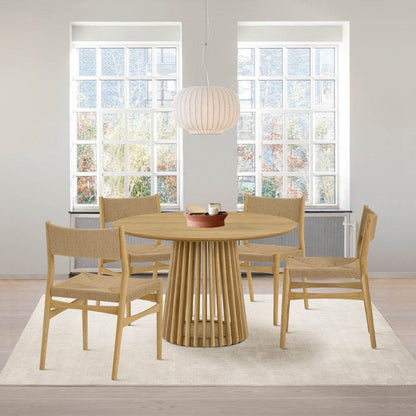Five Piece Oak Round Dining Set with Four Chairs - Loft&Timber