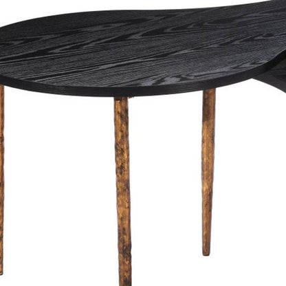 Set of Two Black and Bronze Wood and Steel Free Form Coffee And End Table - Loft&Timber