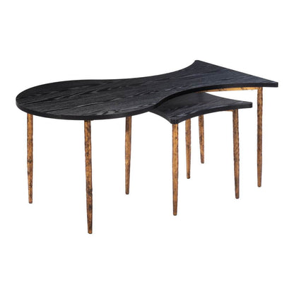 Set of Two Black and Bronze Wood and Steel Free Form Coffee And End Table - Loft&Timber