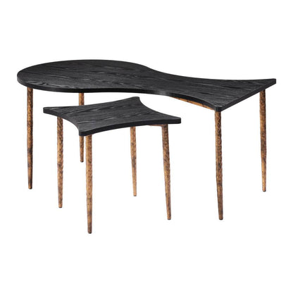 Set of Two Black and Bronze Wood and Steel Free Form Coffee And End Table - Loft&Timber