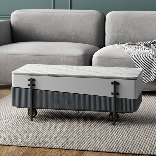 47" Gray White and Black Faux Marble Wood and Steel Lift Top Coffee Table - Loft&Timber