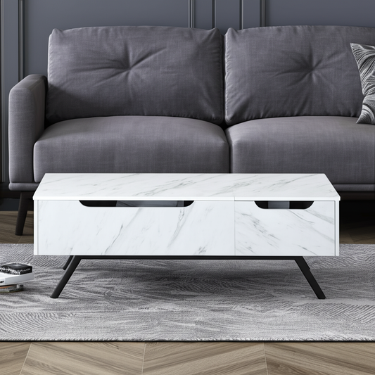 48" White and Black Wood and Steel Lift Top Coffee Table With Drawer - Loft&Timber