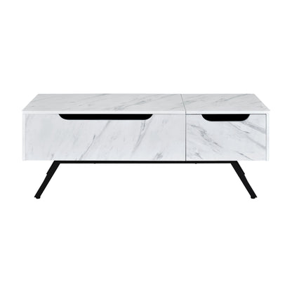 48" White and Black Wood and Steel Lift Top Coffee Table With Drawer - Loft&Timber