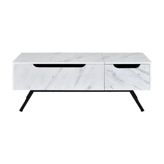 48" White and Black Wood and Steel Lift Top Coffee Table With Drawer - Loft&Timber