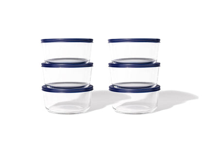 Glass Food Storage Containers - 12 Piece 2 Cup Set (6 Containers + 6 Lids) - Loft&Timber