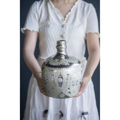 10" Silver Floral Round Glass Table Vase - Loft&Timber