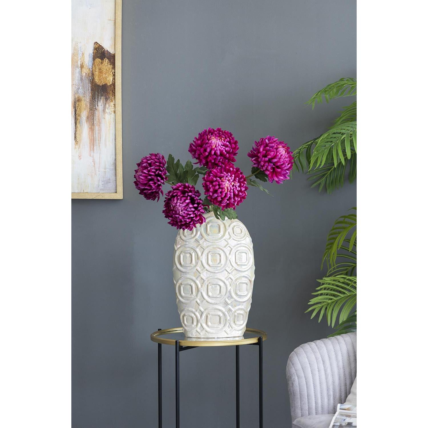 16" Ivory Geometric Bud Ceramic Table Vase - Loft&Timber