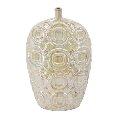 20" Ivory Geometric Bud Ceramic Table Vase - Loft&Timber