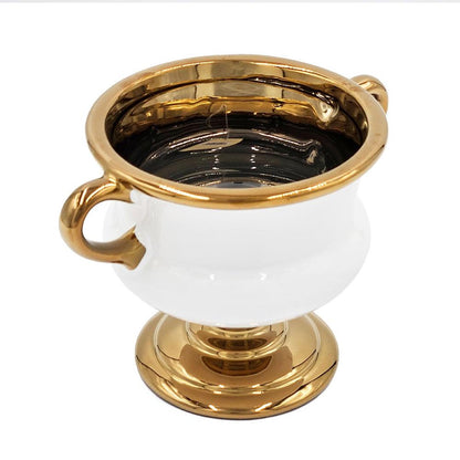 6" White And Gold Amphora Ceramic Table Vase - Loft&Timber