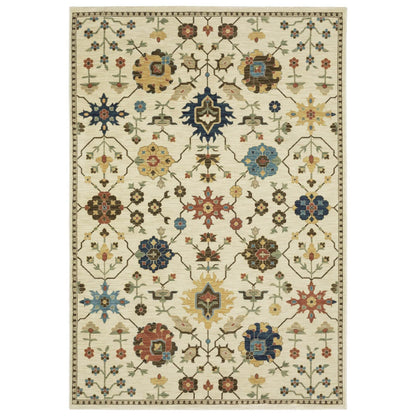 2' X 3' Ivory And Gold Oriental Area Rug With Fringe - Loft&Timber
