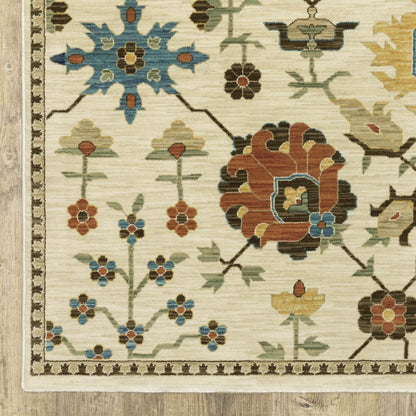 2' X 3' Ivory And Gold Oriental Area Rug With Fringe - Loft&Timber