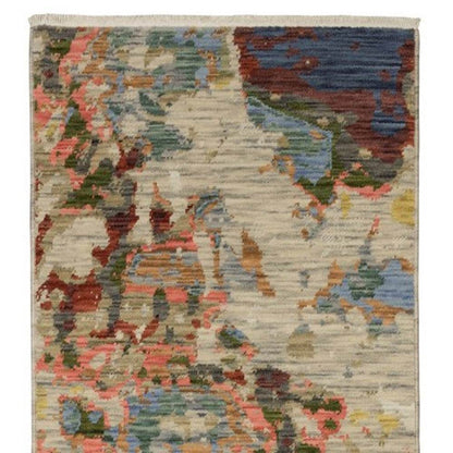 12' Beige Pink And Yellow Abstract Runner Rug With Fringe - Loft&Timber