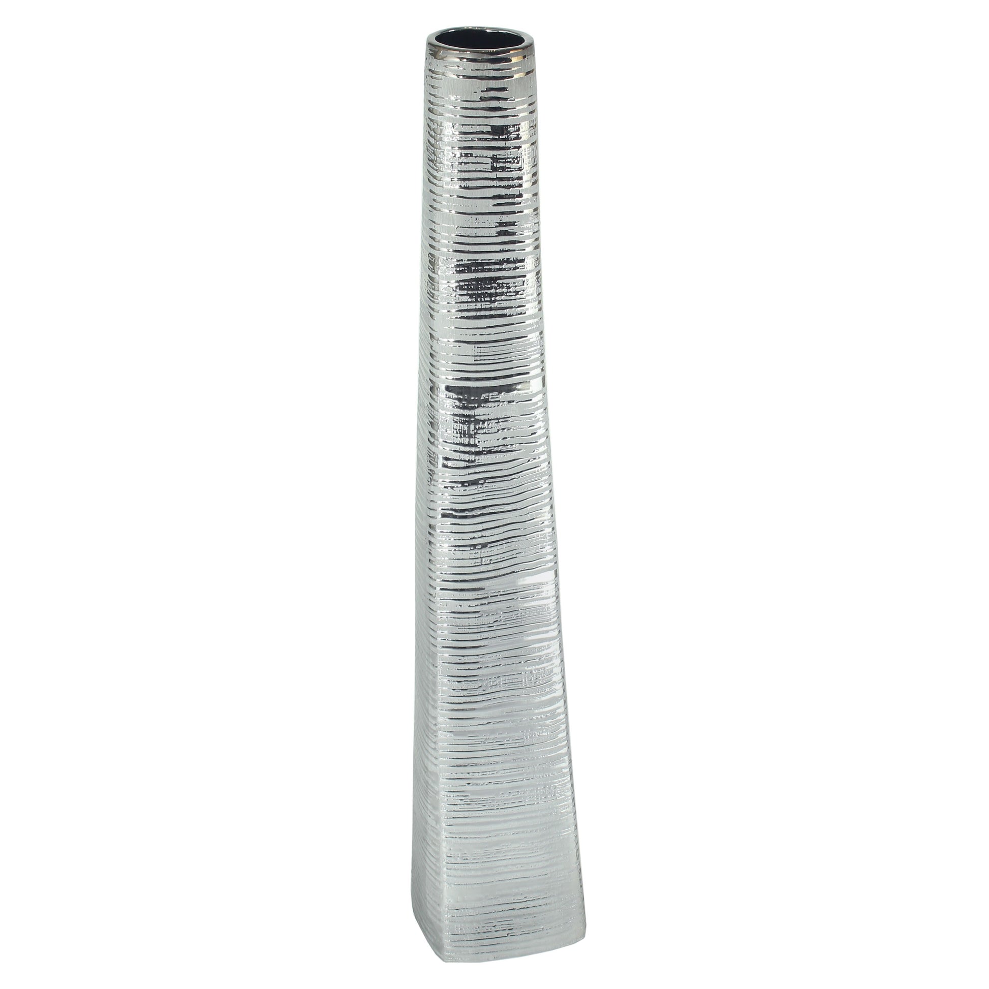 40" Silver Striped Tapered Ceramic Floor Vase - Loft&Timber