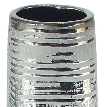 40" Silver Striped Tapered Ceramic Floor Vase - Loft&Timber