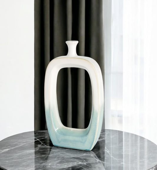18" Aqua And White Ombre Ceramic Table Vase - Loft&Timber