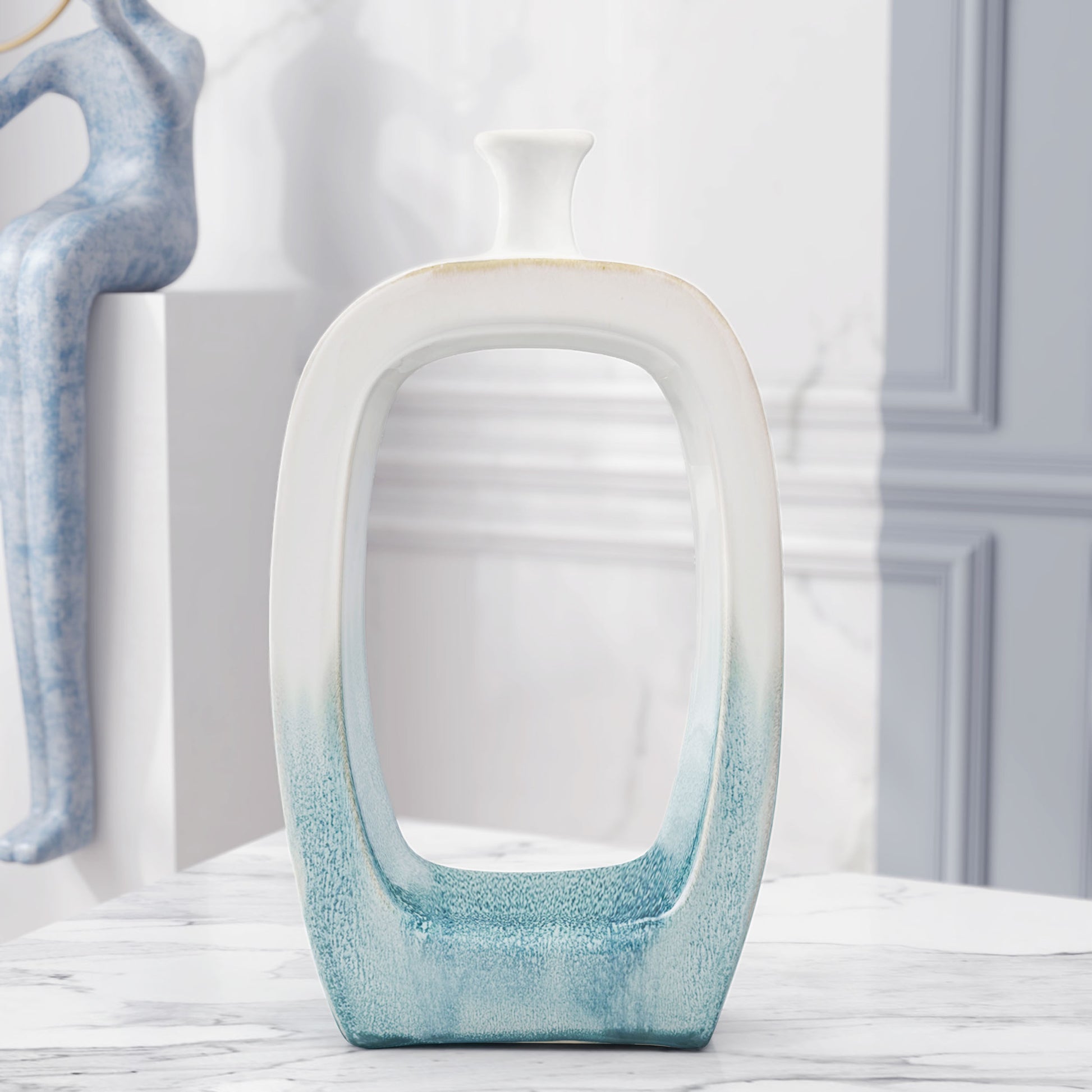 18" Aqua And White Ombre Ceramic Table Vase - Loft&Timber