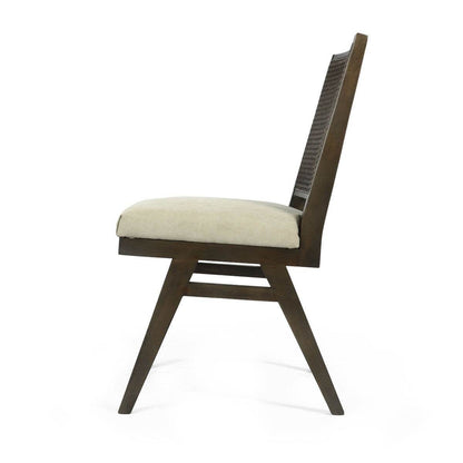 Set of Two Dark Brown And Gray Wood Cane And Upholstery Dining Side Chairs - Loft&Timber